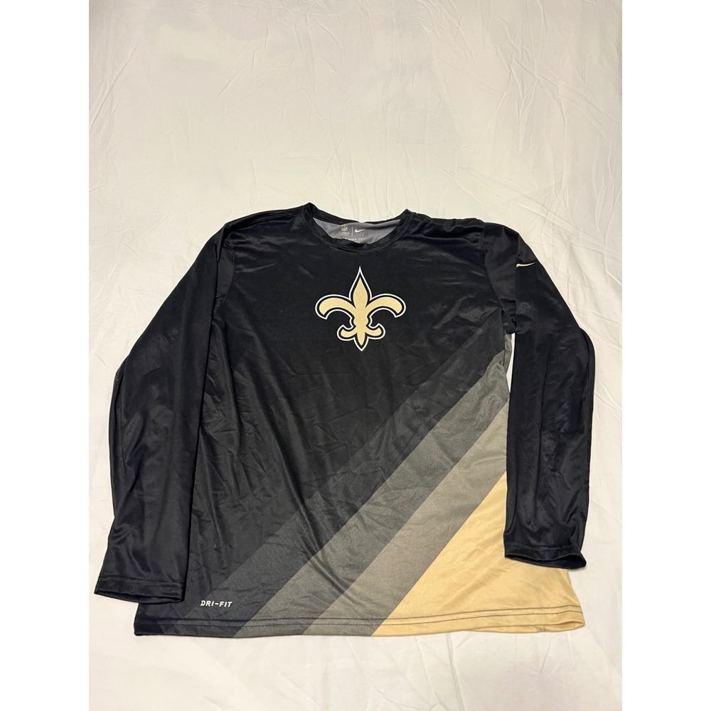Nike New Orleans Saints NFL Dri-FIT Long Sleeve Shirt Mens XL Black Gold Stripe